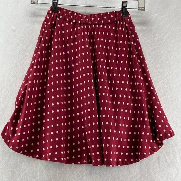 Uniqlo Skirt Girls 110 3-4Y Ines De La Fressange Polka Dot A-Line Twill Burgundy - Picture 4 of 12